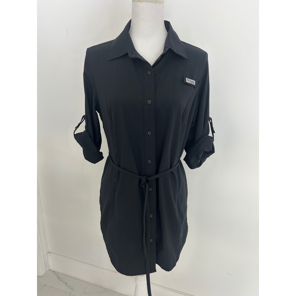 Columbia PFG Women Black Ripstop Vented Fishing Shirt Dress Size Medium